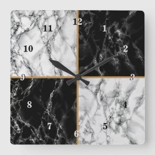 Trendy Black & White Chequered Marble Stones Square Wall Clock