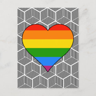 Trendy Black White Design Rainbow Heart Love Postcard