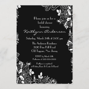 Trendy Black & White Floral Bridal Shower Invite