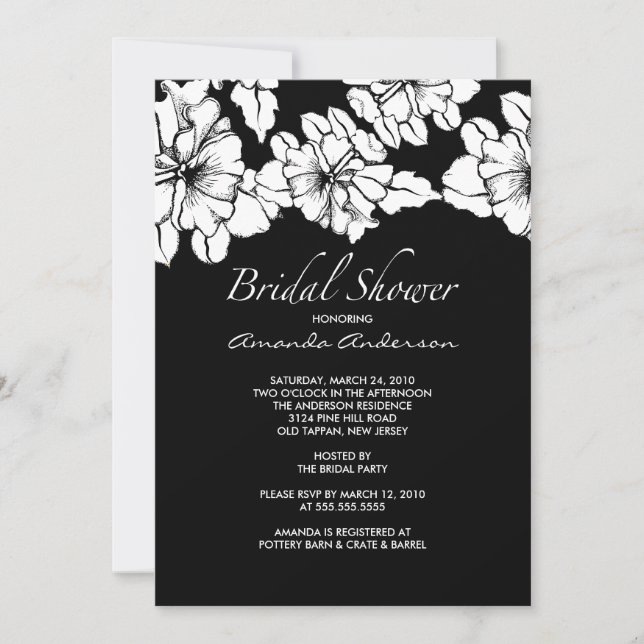 Trendy Black & White Floral Bridal Shower Invite (Front)