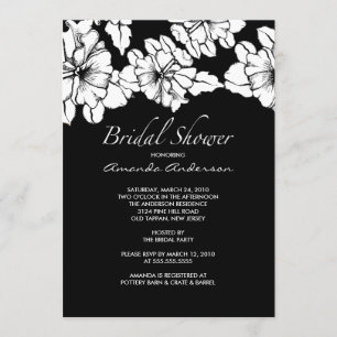 Trendy Black & White Floral Bridal Shower Invite