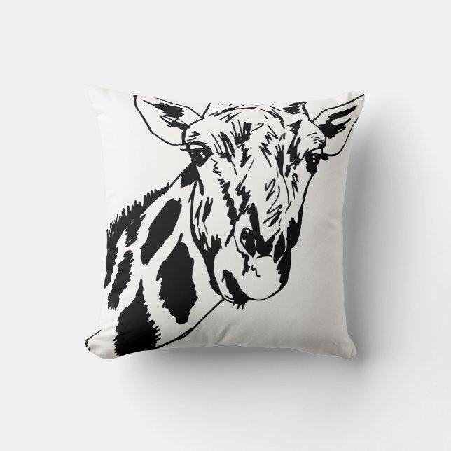 Trendy Black White Giraffe Decorative Throw Pillow (Front)