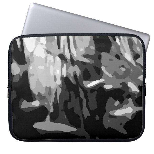 Trendy Black White Grey Abstract Pattern Laptop Sleeve (Front)