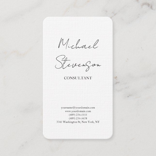 Trendy Black White Handwritten Minimalist Business Card (Front)