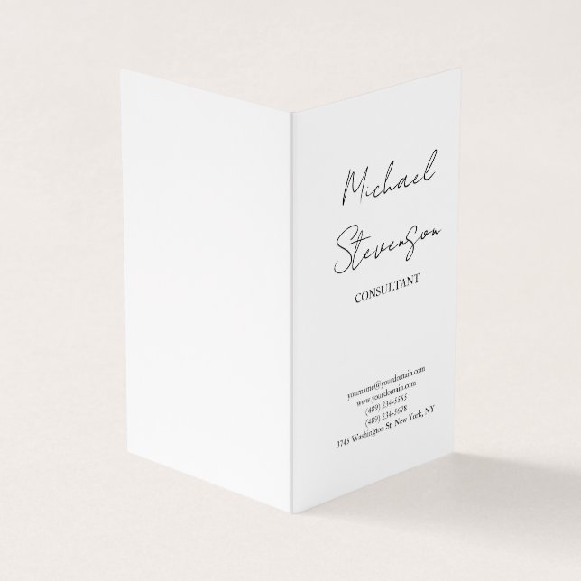 Trendy Black White Handwritten Minimalist Business Card (Outside)