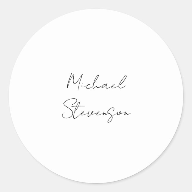Trendy Black White Handwritten Minimalist Classic Round Sticker (Front)