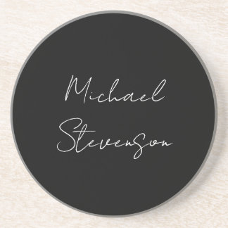 Trendy Black White Handwritten Minimalist Coaster