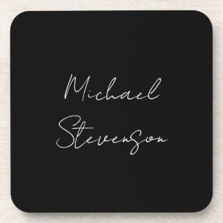 Trendy Black White Handwritten Minimalist Coaster