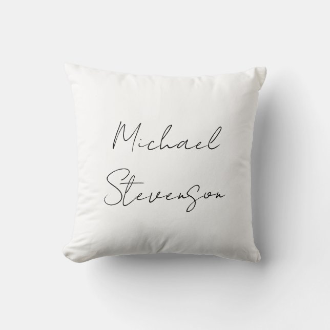 Trendy Black White Handwritten Minimalist Cushion (Front)