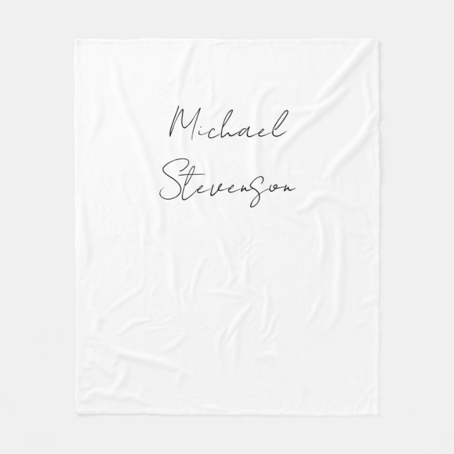 Trendy Black White Handwritten Minimalist Fleece Blanket (Front)