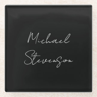 Trendy Black White Handwritten Minimalist Glass Coaster
