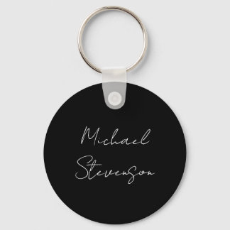 Trendy Black White Handwritten Minimalist Key Ring