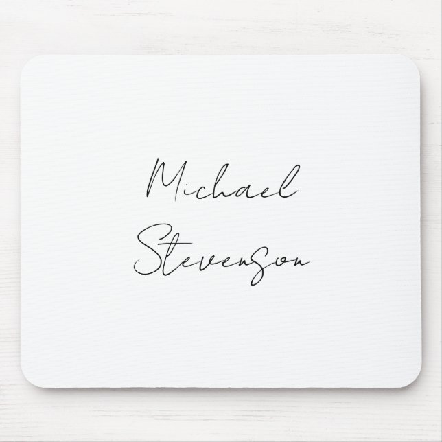 Trendy Black White Handwritten Minimalist Mouse Mat (Front)