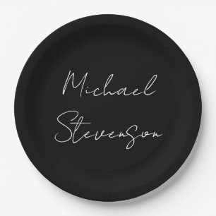 Trendy Black White Handwritten Minimalist Paper Plate