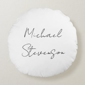 Trendy Black White Handwritten Minimalist Round Cushion