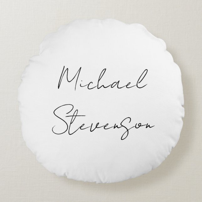 Trendy Black White Handwritten Minimalist Round Cushion (Front)