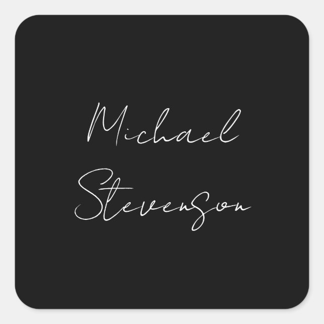 Trendy Black White Handwritten Minimalist Square Sticker (Front)