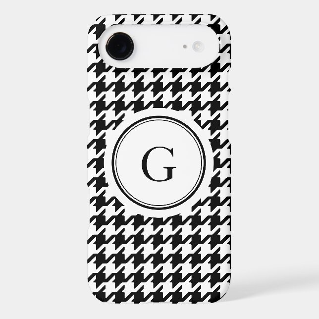 Trendy black white houndstooth pattern monogram Case-Mate iPhone case (Back)