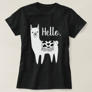 Trendy Black & White Llama Sketch Hello T-Shirt