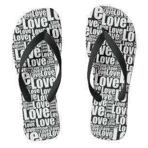 Trendy Black & White Love Typography Pair Of Flip Flops