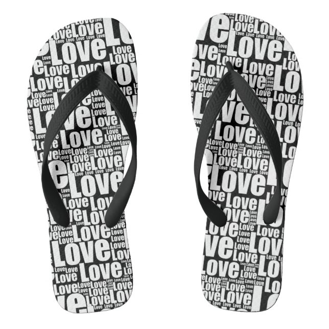 Trendy Black & White Love Typography Pair Of Flip Flops (Footbed)