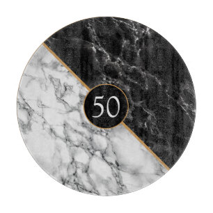 Trendy Black & White Marble Stone - Add Age / Year Cutting Board