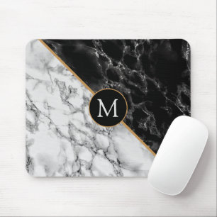 Trendy Black & White Marble Stone -Add Your Letter Mouse Mat