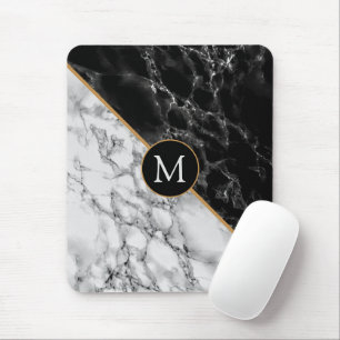 Trendy Black & White Marble Stone -Add Your Letter Mouse Mat