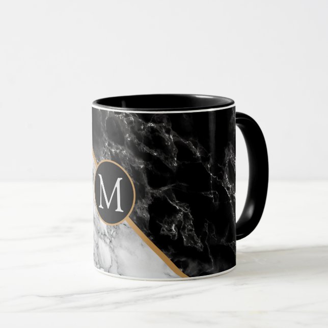 Trendy Black & White Marble Stone -Add Your Letter Mug (Front Right)