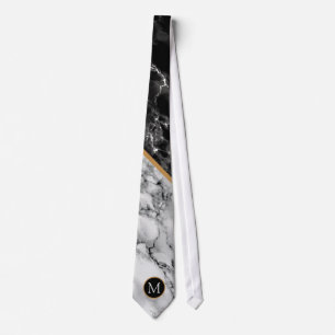 Trendy Black & White Marble Stone -Add Your Letter Tie