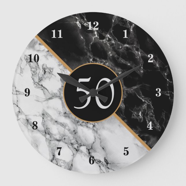 Trendy Black & White Marble Stone - Year / Age Large Clock (Front)