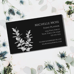 Trendy Black White Modern Botanical Greenery   Business Card