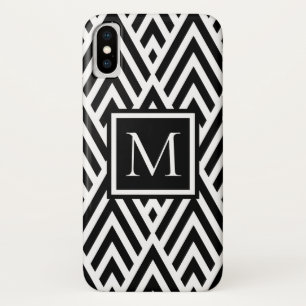 Trendy Black White Monogram Arrow Diamond Pattern iPhone X Case