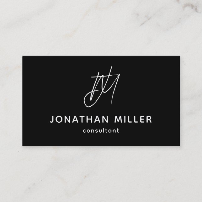 Trendy Black White Monogram Business Card (Front)