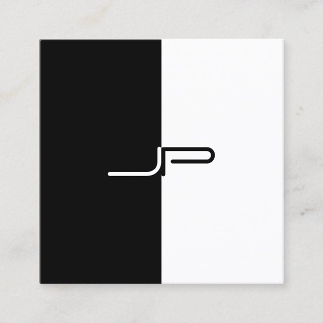 Trendy Black White Monogram Initial Stylish Modern Square Business Card (Front)
