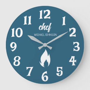 Trendy Black white Personalized name chef  Large Clock