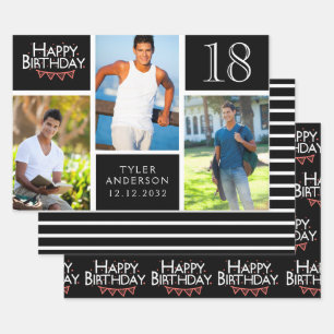 Trendy Black White Photo Collage 18th Birthday Wrapping Paper Sheet