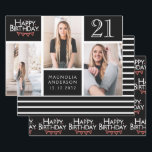 Trendy Black White Photo Collage 21st Birthday  Wrapping Paper Sheet<br><div class="desc">Wrap up those gifts in style with this co-ordinated birthday paper pack. The first sheet features a trendy photo collage design which has space for three photographs. You can add the name of the person celebrating their birthday as well as their age and birthday date. The second sheet is a...</div>