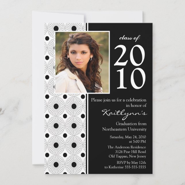 Trendy Black & White Photo Graduation Invitation (Front)