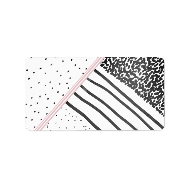Trendy black white pink stripes dots pattern label (Front)