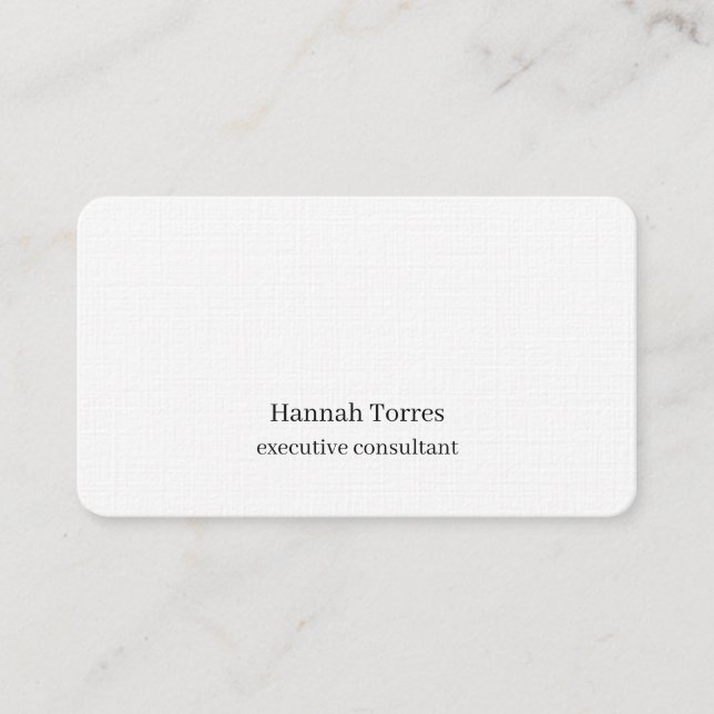 Trendy Black & White Plain Creative Modern Linen Business Card (Front)