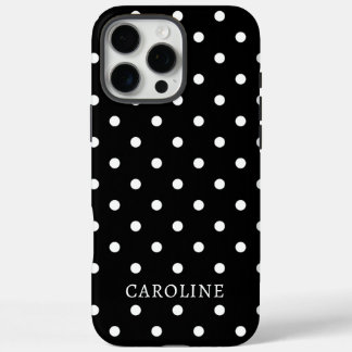 Trendy Black & White Polka Dot Personalised Name iPhone 16 Pro Max Case