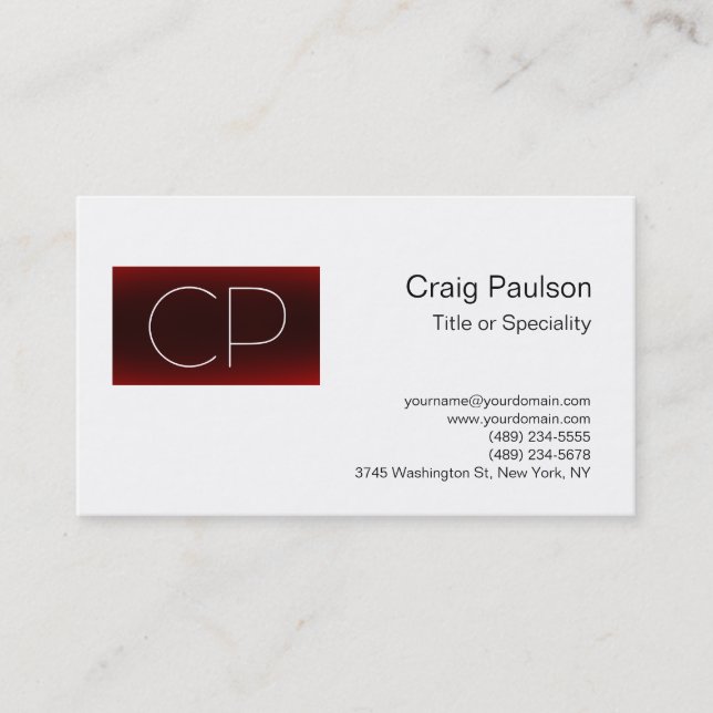 Trendy Black White Red Cute Monogram Business Card (Front)