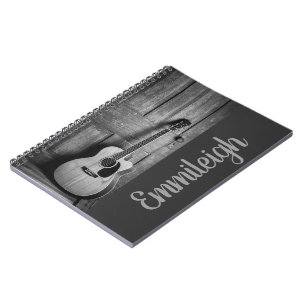 Trendy Black White Rustic Guitar Script Notebook
