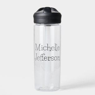 Trendy Black & White Script Name Chic Water Bottle