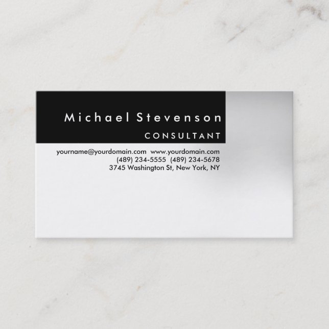 Trendy Black White Simple Plain Business Card (Front)