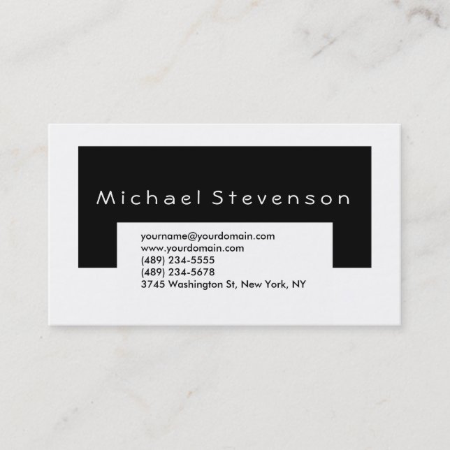 Trendy Black White Simple Plain Business Card (Front)