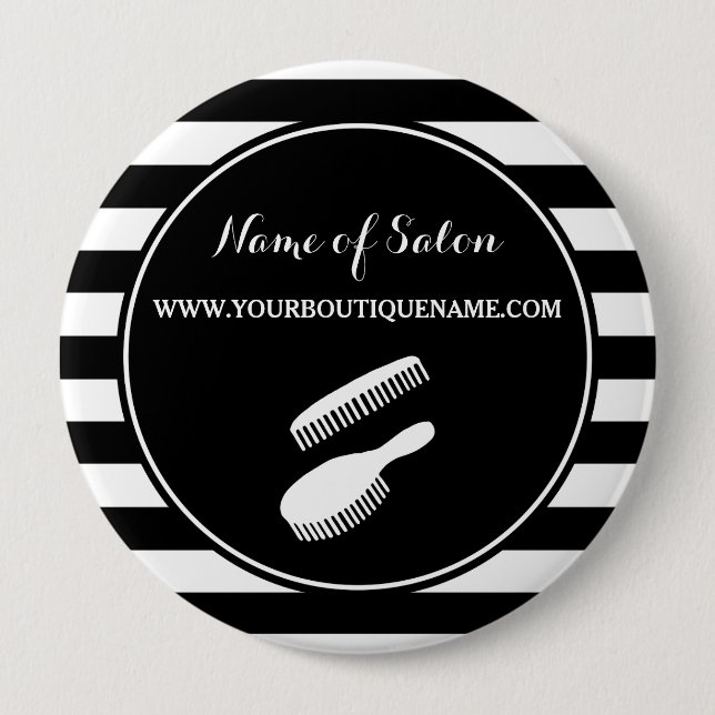 Trendy Black White Stripes Hair and Beauty Salon 10 Cm Round Badge (Front)