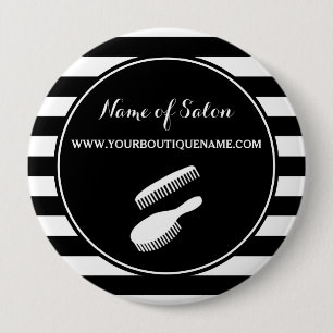 Trendy Black White Stripes Hair and Beauty Salon 10 Cm Round Badge
