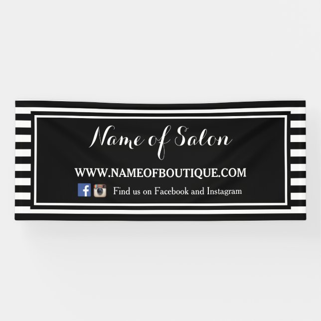 Trendy Black White Stripes Hair and Beauty Salon Banner (Horizontal)